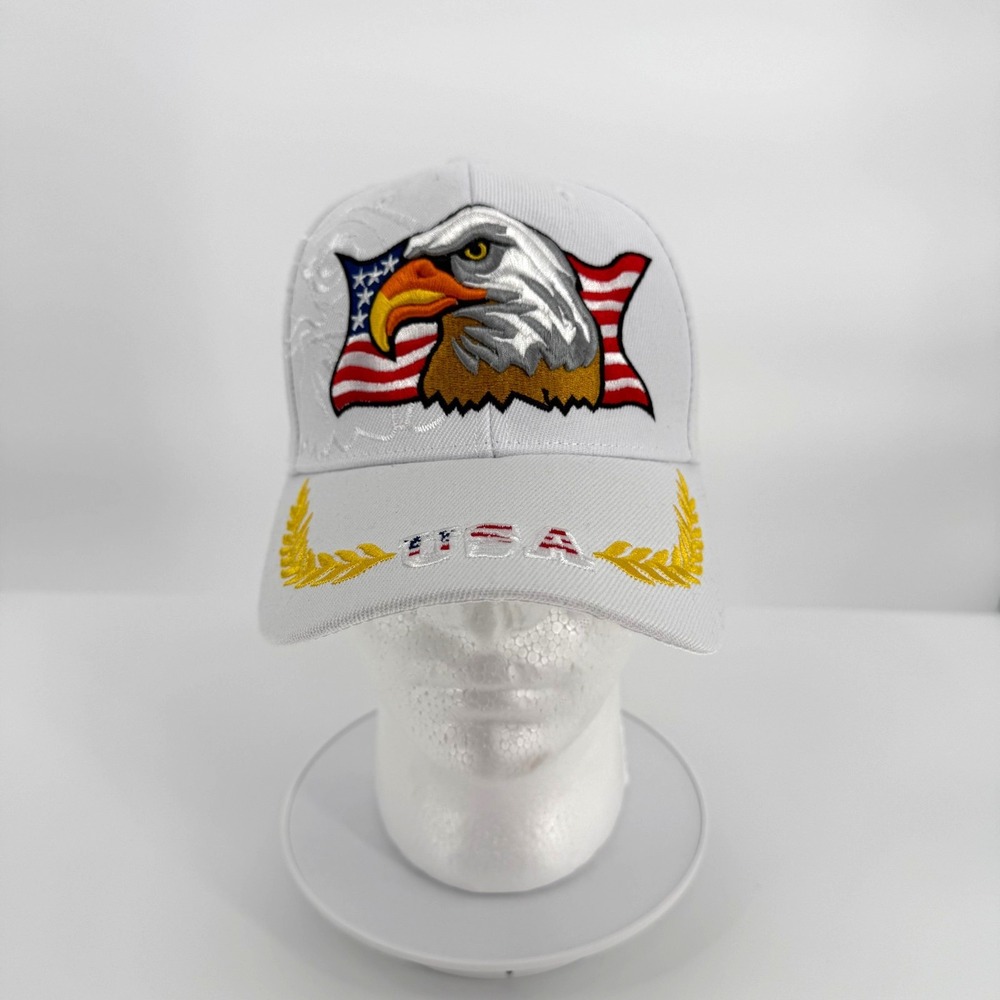 USA Eagle Flag Baseball Cap Mens OSFM White Patriotic Embroidered Hat